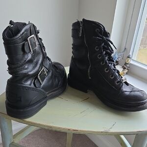 Black Lace-Up Harley Davidson Riding Boots with Side Zip